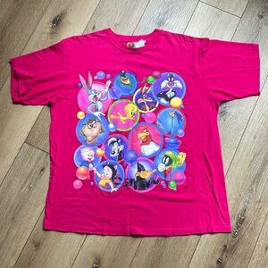 VTG 90s Looney Tunes Acme Bubbles Stars Cartoon Taz Tweety T-Shirt Pink …